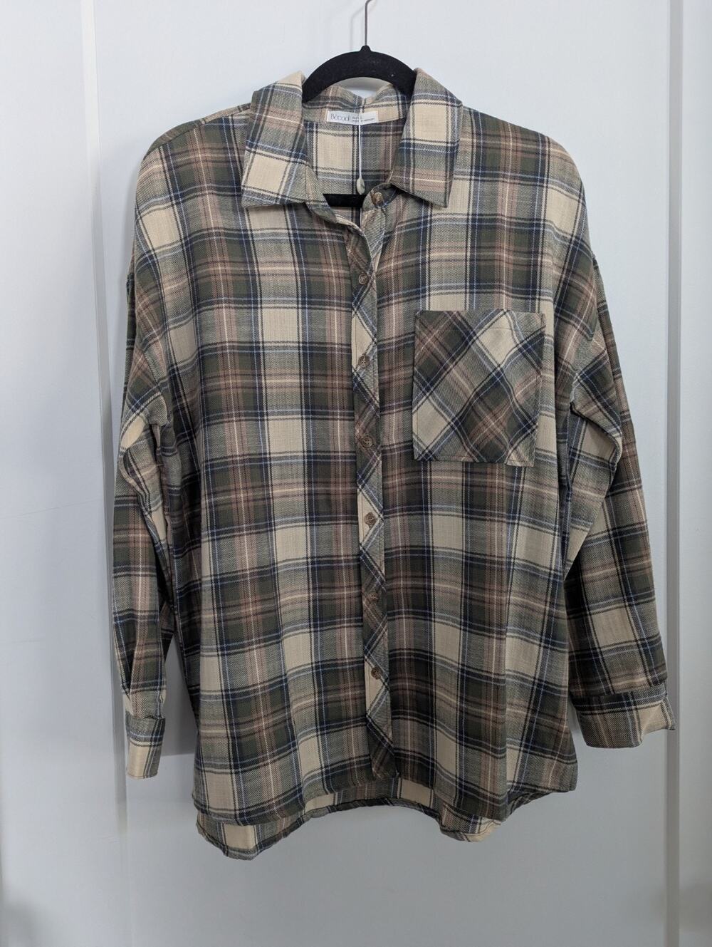 Bohme Markus Plaid Flannel Button Up Women's M/L Olive Green NWT